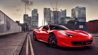 Red sports car night cityscape - luxury free wallpaper for desktop