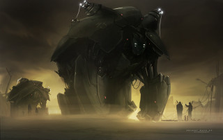 Futuristic building giant robot people - a giant robot free wallpaper