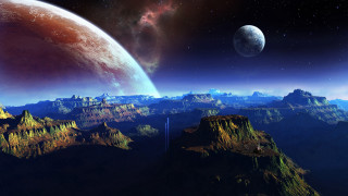 Planet star system mountains waterfall - image of a planet free wallpaper