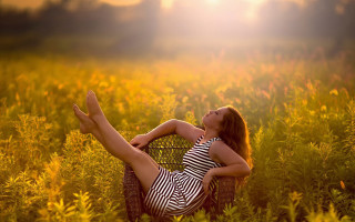 Woman basket field flowers legs - claire dalby free wallpaper