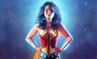 Woman wonder costume star filled - sky free wallpaper