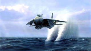 Fighter jet ocean smoke flying 2 - over the ocean free wallpaper