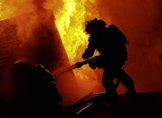 Firefighter hose roof house fire - david lachapelle free wallpaper