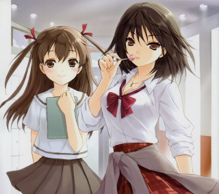 Girls school uniforms brushing teeth - together free wallpaper for tablet