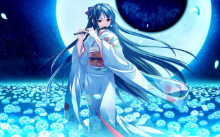 Woman fullmoon flute anime fantasy - a flute free wallpaper