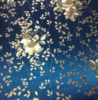 Blue gold fabric gold leaves - fabric free wallpaper