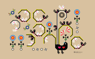 Bird flowers beige background pattern 2 - a beige background free wallpaper for desktop