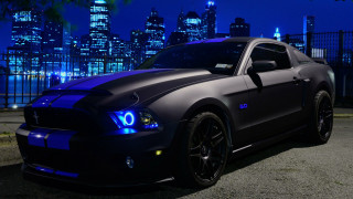 Black mustang car city skyline 3 - dark night free wallpaper
