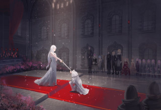 Woman white dress dog red - a red carpet free wallpaper