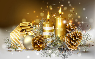 Christmas candle presents pinecones snowflakes - a christmas scene free wallpaper