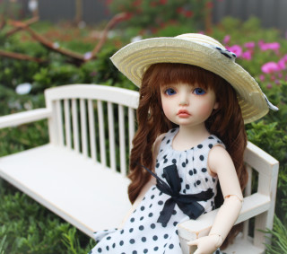 Doll girl bench garden hat - free summer wallpaper for tablet