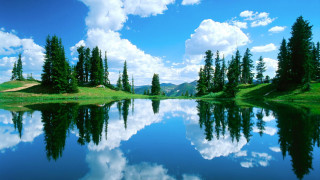 Lake trees blue sky clouds 15 - bob ross free wallpaper