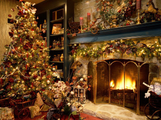Christmas tree living room fireplace 4 - a christmas tree free wallpaper