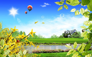 House pond hot air balloon 4 - cao buxing free wallpaper for desktop