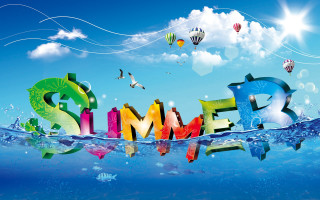 Colorful word sime floating water - free summer wallpaper