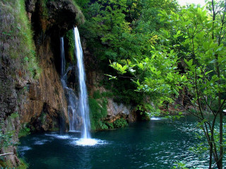 Waterfall river blue pool forest - the middle of a river free wallpaper