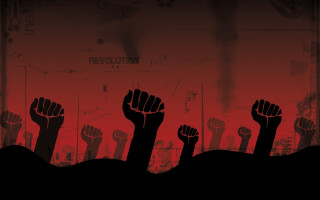 Fist raising group red background - llustration free wallpaper
