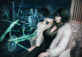 Woman couch cityview greenlight relaxation - ghost in the shell free wallpaper