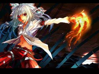 White hair woman sword in - flame free wallpaper