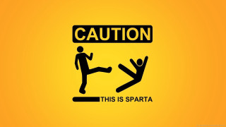 Yellow background caution sparta kick - man free wallpaper