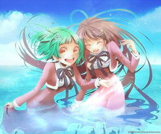 Anime girls water arms around - their arm free wallpaper