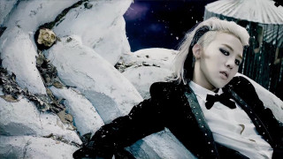 Whitehair woman black clothes rock - a rock in the snow free wallpaper