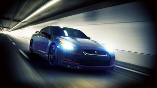 Blue sports car tunnel night - its headlight free wallpaper for desktop