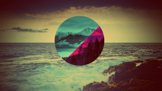 Mountain water halfcircle reflection background - surreal design free wallpaper