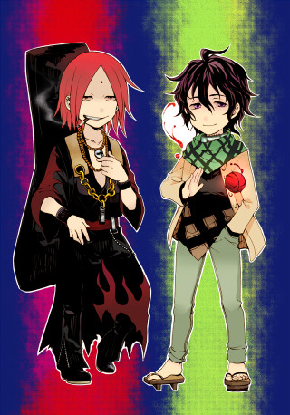 Anime characters arms around each 2 - free neon wallpaper for mobile