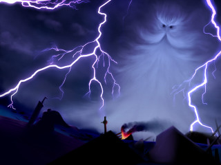 Large white owl storm lightning - volumetric lightning free wallpaper