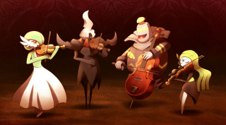Cartoon characters musical instruments dark - a red wall free wallpaper