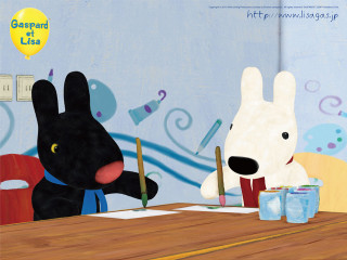 Dog rabbit table drinks balloon - a childs free wallpaper
