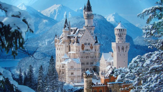 Castle snow mountain lake forest - a castle free wallpaper
