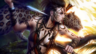 Woman leopard sword shoulder fierce - a leopard free wallpaper