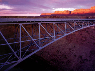 Bridge river mountain sunset purple - christo free wallpaper for desktop