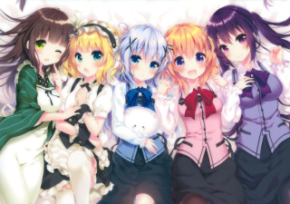Anime girls group photo cats - a cat in front free wallpaper