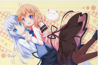 Anime girls hugging cat background 2 - the wall free wallpaper for desktop