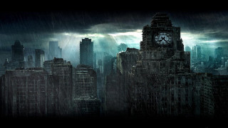 City clock tower storm background - rain free wallpaper