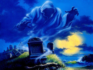Ghost flying cemetery night full 2 - a full moon in the sky above free wallpaper