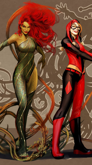 Costumed women arms around backs - free 3d render wallpaper