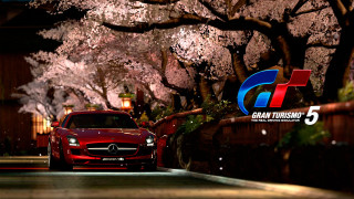 Red car cherry blossoms spring - a red car free wallpaper