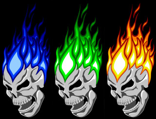 Three skulls flames heads colors - same free wallpaper