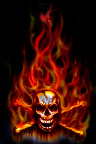 Skull flamed background cross chest - free 3d render wallpaper