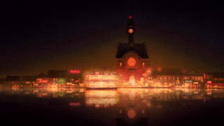 Clock tower night lights reflection 2 - impressionism free wallpaper
