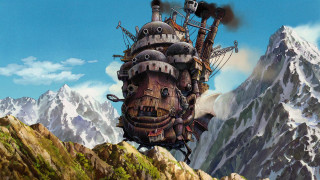 Steampunk ship floating mountains sky - ghibli free wallpaper
