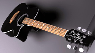 Black guitar wooden neck fretboard - this image free wallpaper