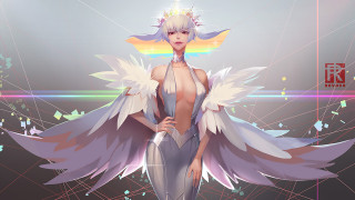 Woman wings crown standing background - global free wallpaper