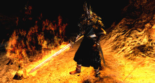 Man costume sword fire rocks - area free wallpaper