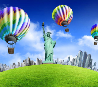 Statue liberty hot air balloons - matte painting free wallpaper for tablet