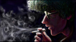 Green hair smoking cyberpunk psychedelic - his mouth and a cigarette free wallpaper